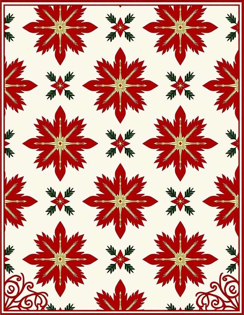 Red Floral Star Medallion Cream Rug