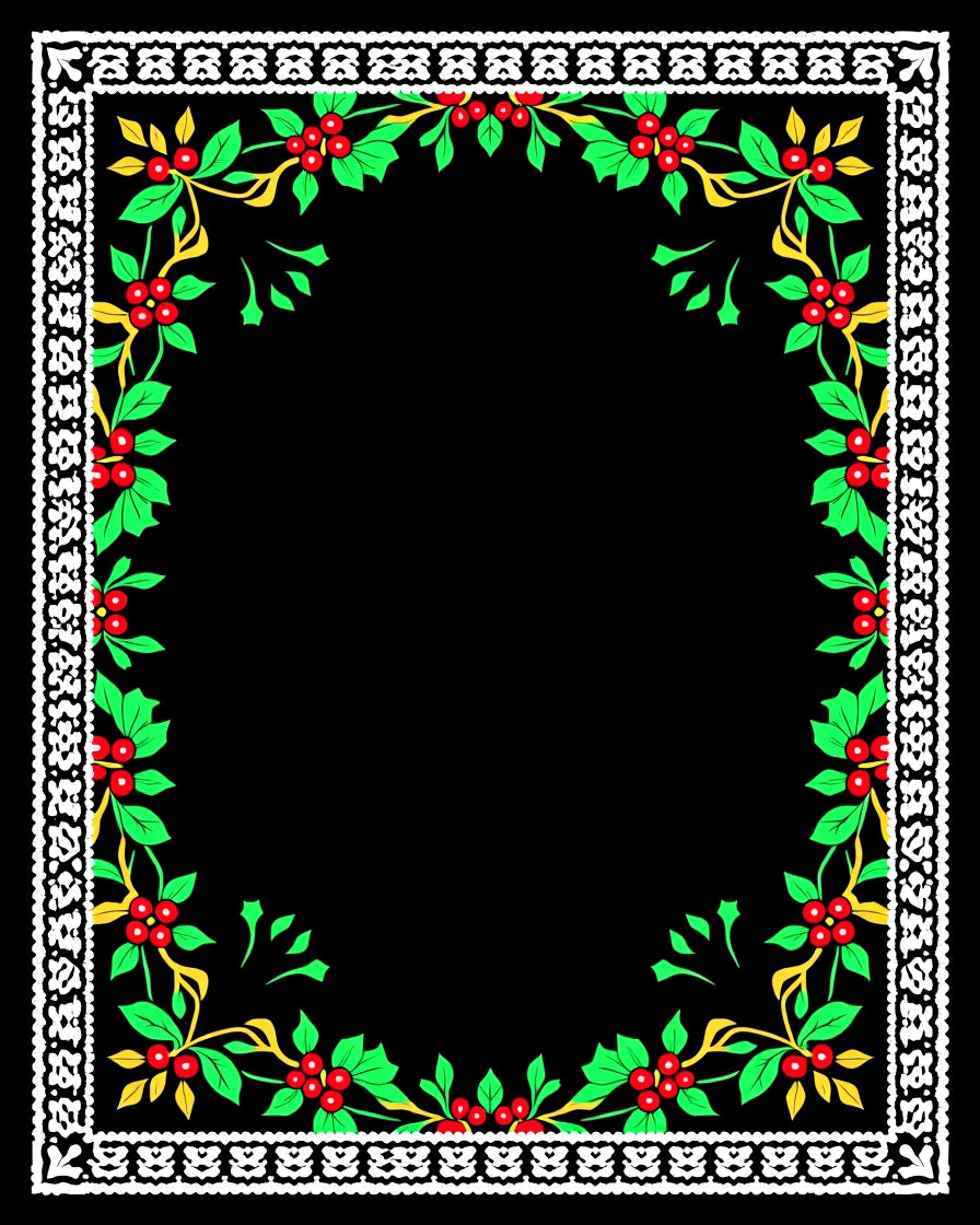 White Bordered Red Berry Holly Vines Rug