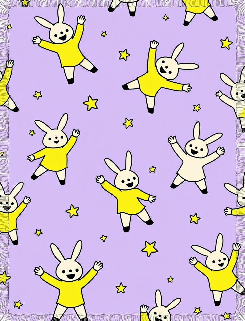 Playful Yellow Bunnies Stars Lavender Rug