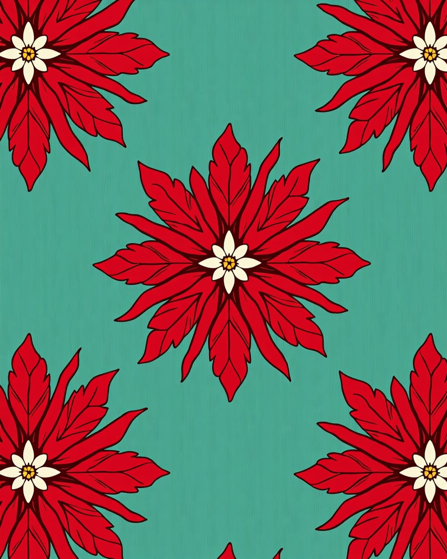 Crimson Poinsettia Teal Floral Rug