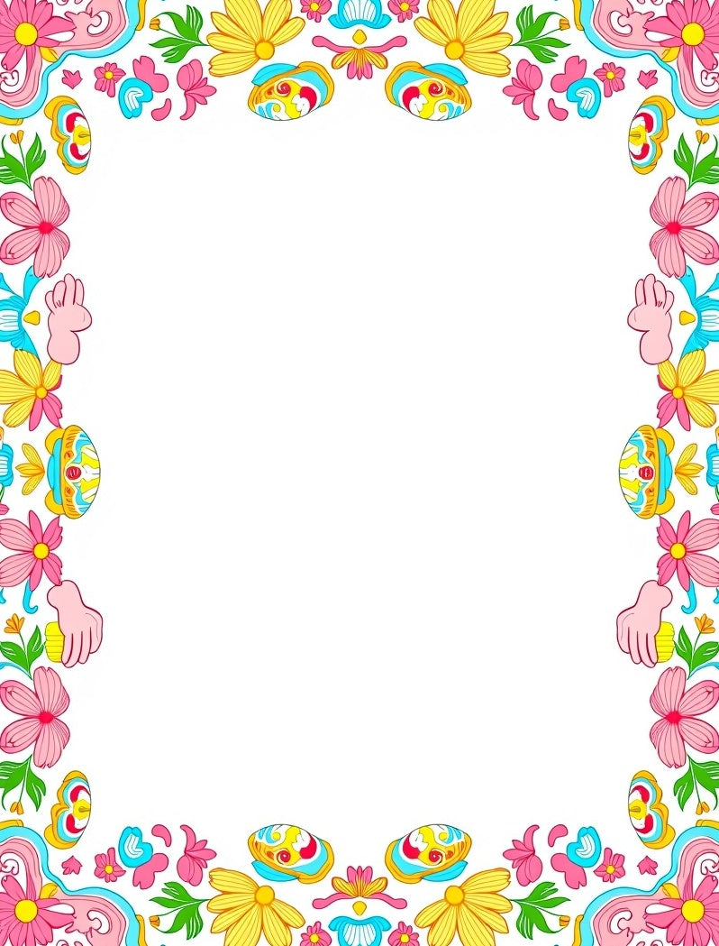 Retro Pink Yellow Floral Hand Border Rug