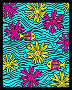 Bright Yellow Pink Flower Fish Aqua Rug