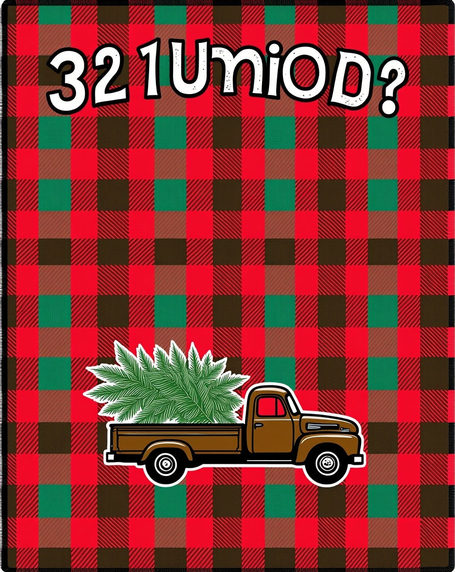 Red Green Checkered Truck Tree Rug