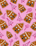Whimsical Gingerbread Houses Pink Swirls Rug