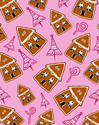 Whimsical Gingerbread Houses Pink Swirls Rug