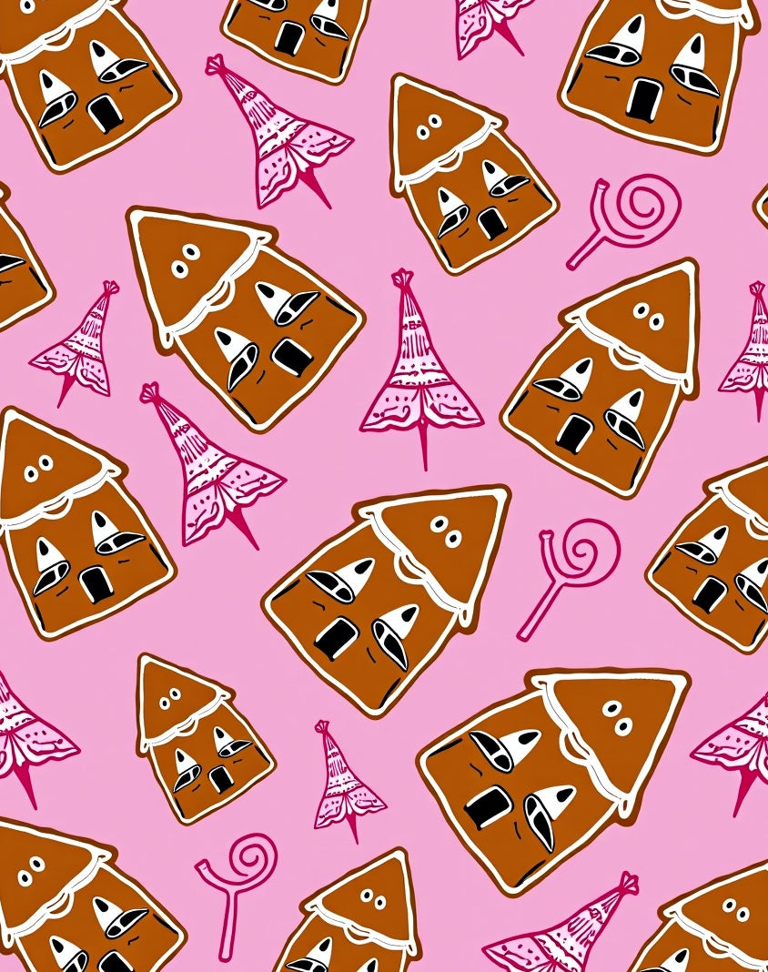 Whimsical Gingerbread Houses Pink Swirls Rug