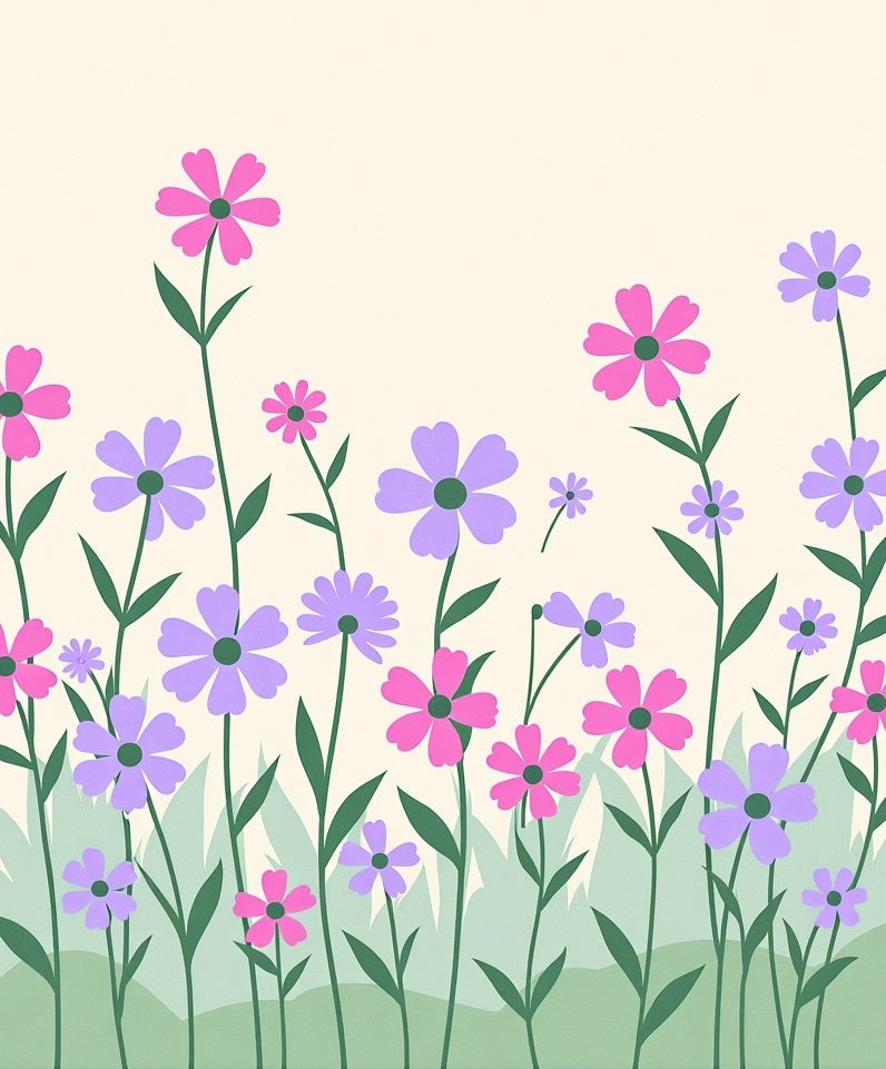 Pink Purple Flower Field Border Rug