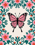 Pink Butterfly Floral Garland Rug