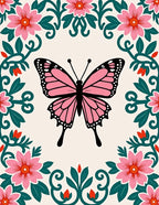 Pink Butterfly Floral Garland Rug