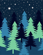 Night Forest Blue Green Trees Stars Rug