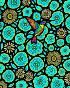 Vibrant Hummingbird Aqua Floral Medallion Rug