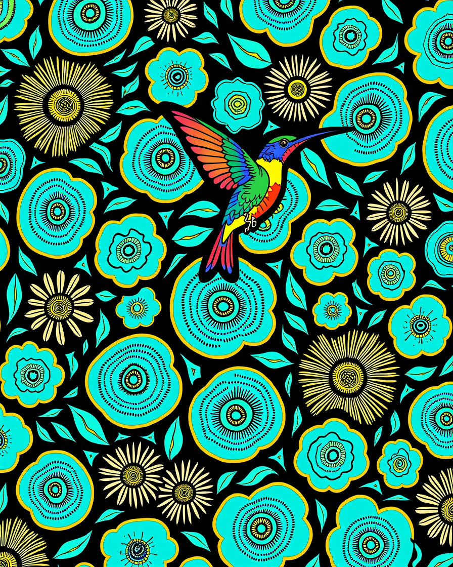 Vibrant Hummingbird Aqua Floral Medallion Rug