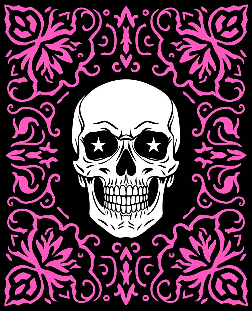 Black White Pink Skull Floral Rug