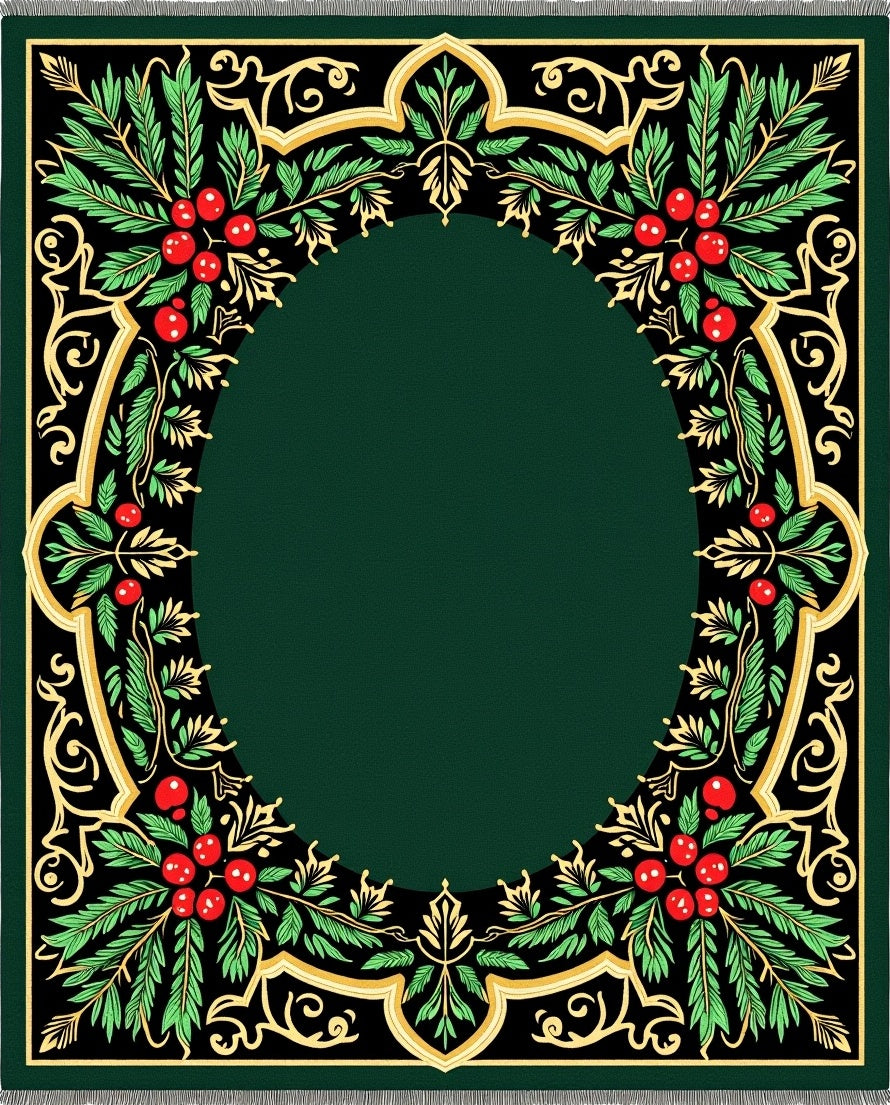 Emerald Green Holly Berry Garland Rug