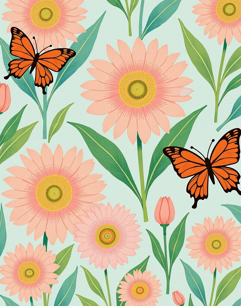 Coral Floral Butterfly Garden Rug