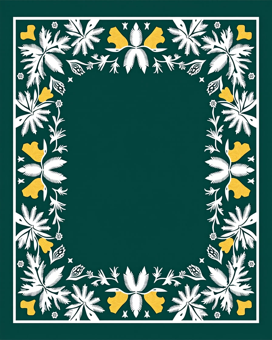 Forest Green Whimsical Floral Frame Rug