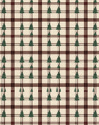 Cream Burgundy Plaid Pine Tree Rug