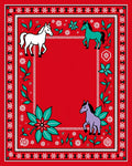 Vibrant Red Horse Floral Border Rug
