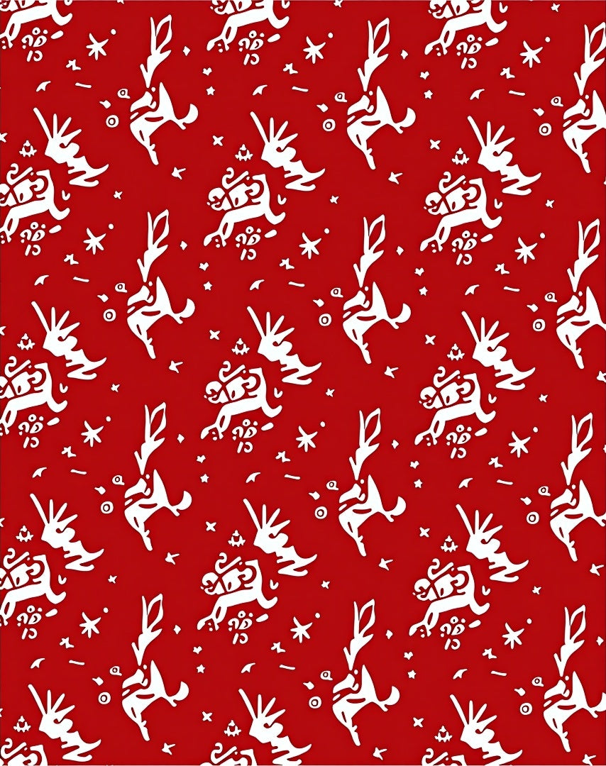Red Reindeer Stars Repeating Pattern Rug
