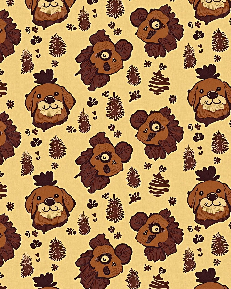 Brown Cartoon Dog Creatures Ferns Rug