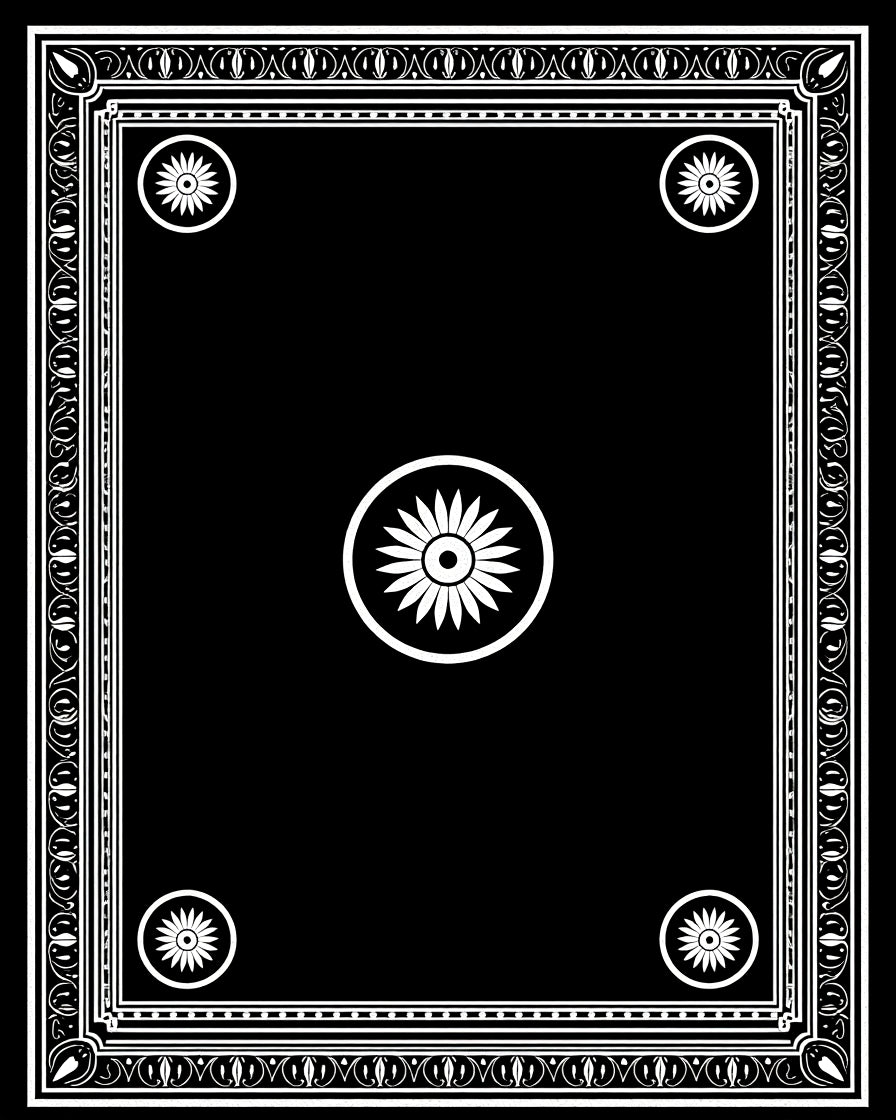 Classic Black White Floral Medallion Border Rug