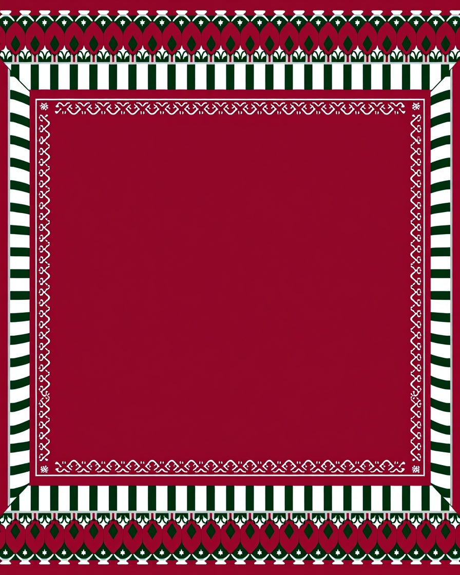 Deep Red Geometric Stripe Border Rug