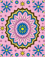 Pink Blue Yellow Floral Medallion Rug