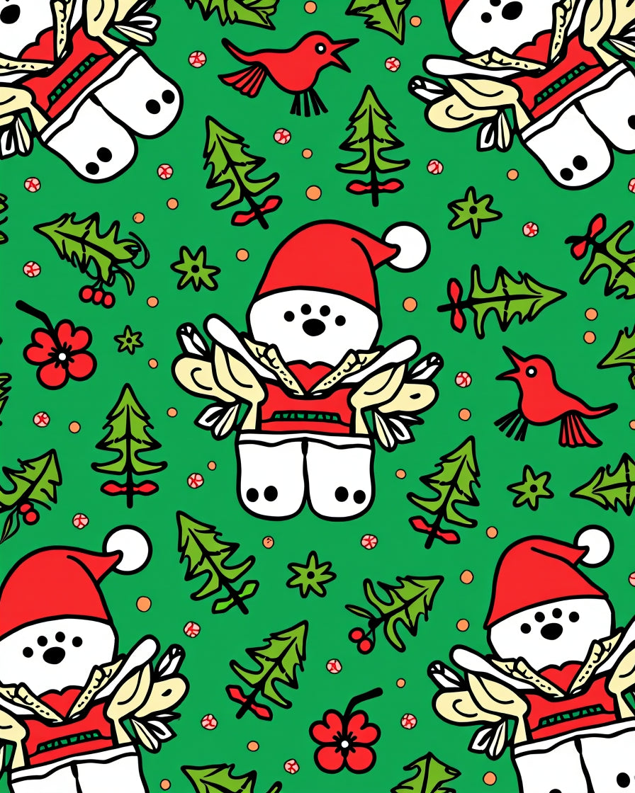 Whimsical Red Birds Christmas Trees Rug