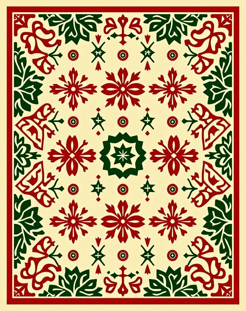 Classic Red Green Floral Medallion Rug