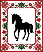 Bold Black Horse Red Green Border Rug