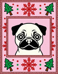 Pink Pug Christmas Trees Snowflakes Rug