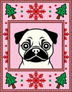 Pink Pug Christmas Trees Snowflakes Rug