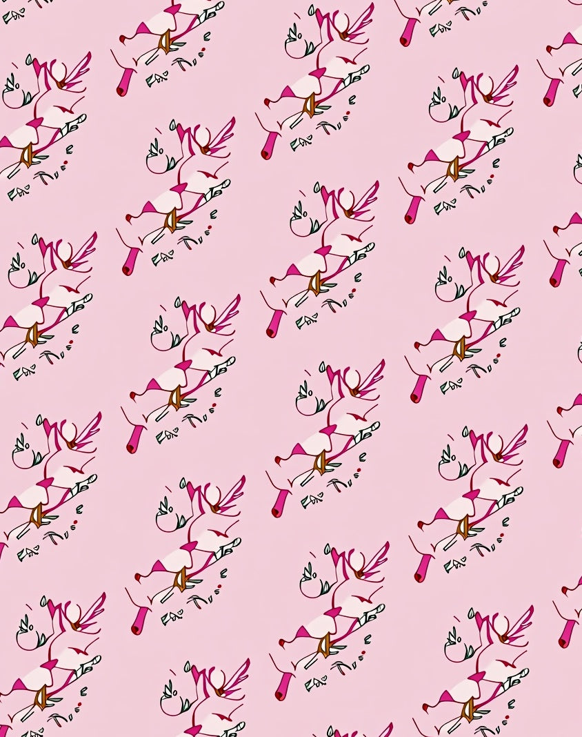 Whimsical Pink Unicorn Meadow Sketch Rug