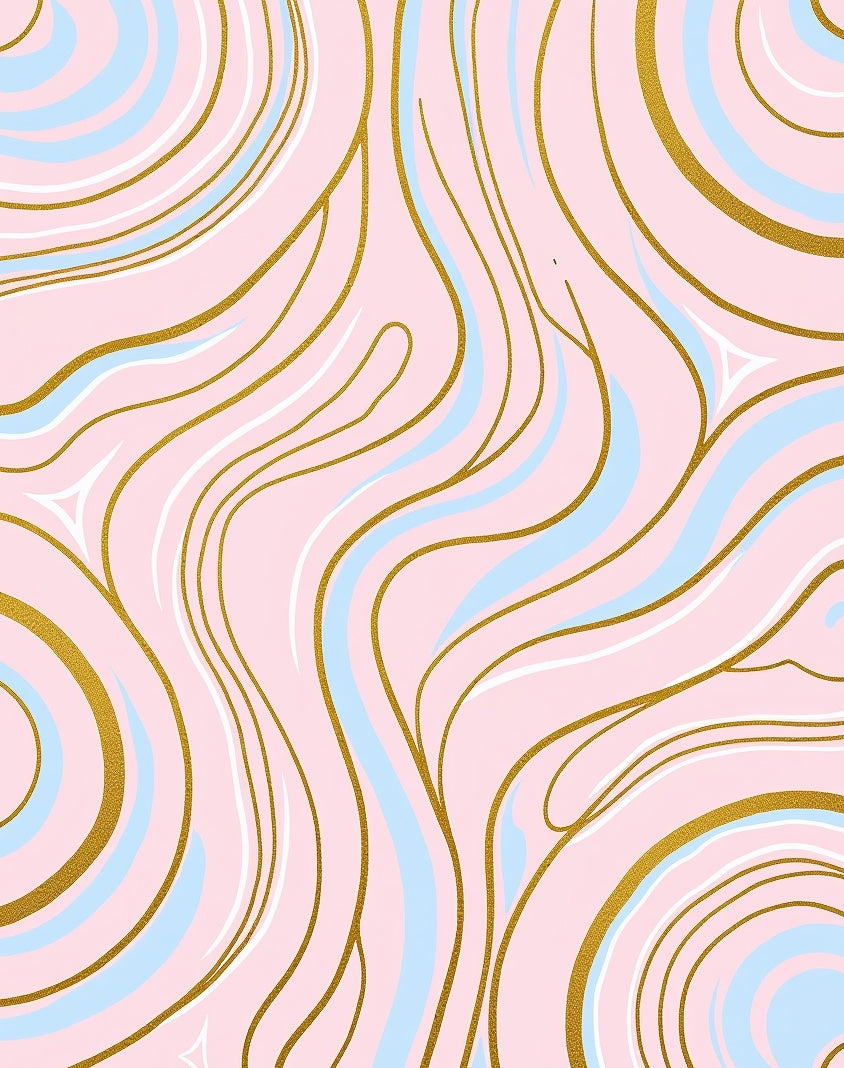 Pink Blue Gold Swirl Vein Rug