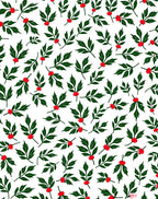 Green Leaf Red Berry Scattered Sprigs Rug