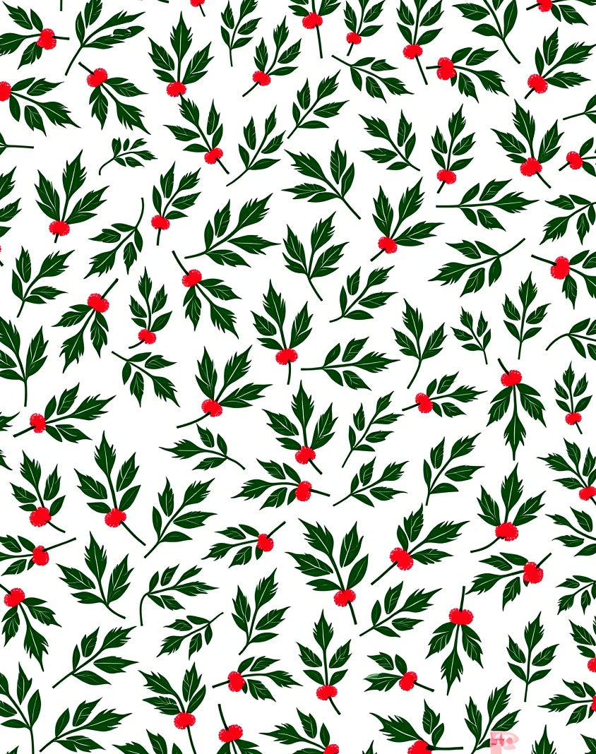 Green Leaf Red Berry Scattered Sprigs Rug