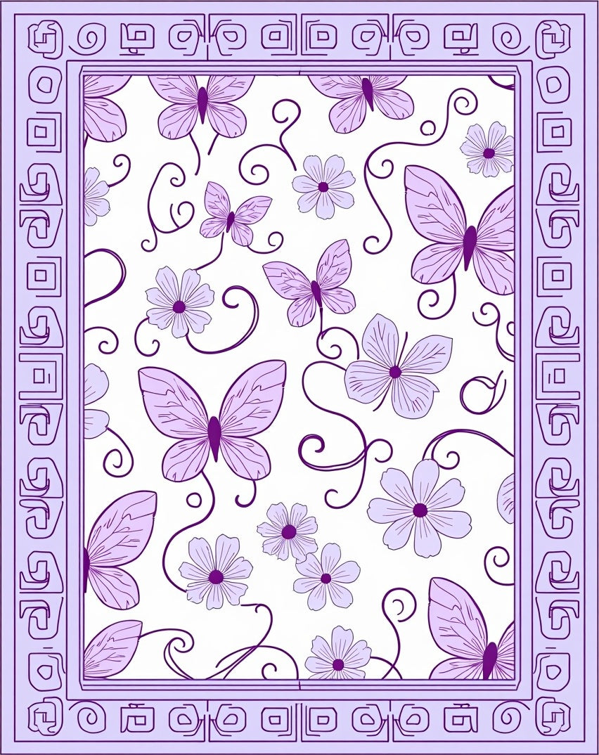 Lavender Butterflies and Flowers Meadow Rug