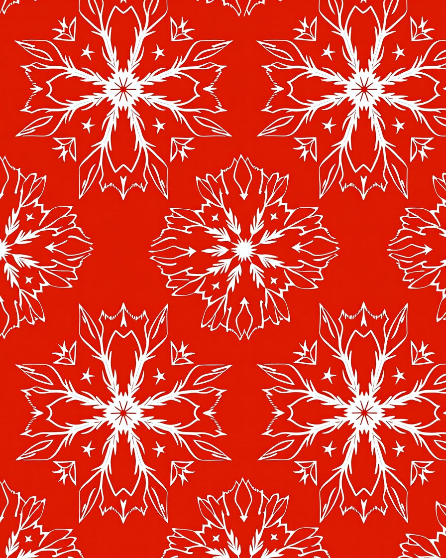 Vibrant Red White Snowflake Medallion Rug