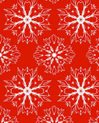 Vibrant Red White Snowflake Medallion Rug