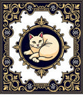 Cream Cat Emblem Deep Blue Border Rug