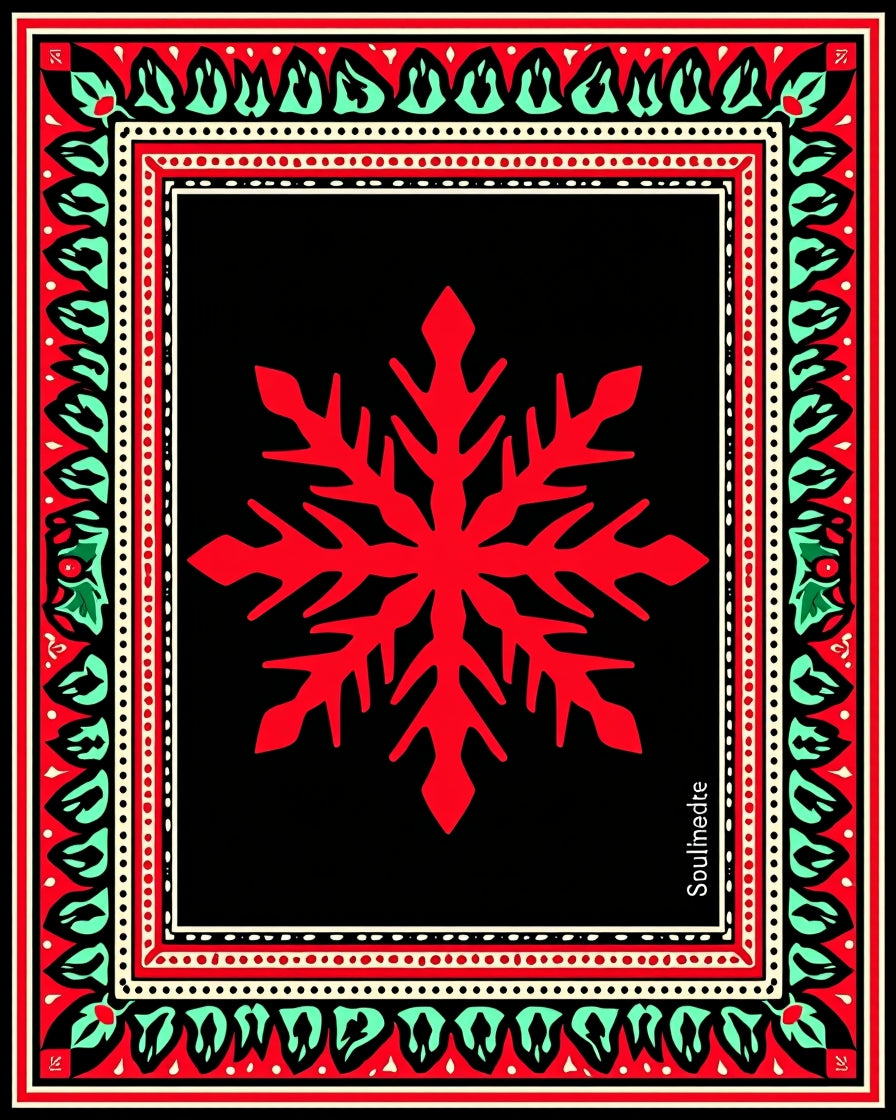 Red Snowflake Black Bordered Rug