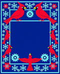 Winter Cardinal Snowflake Border Rug