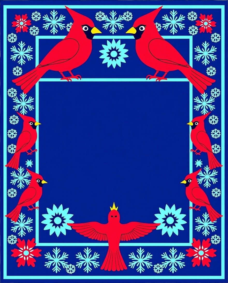 Winter Cardinal Snowflake Border Rug