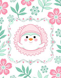 Pink Mint Penguin Floral Frame Rug