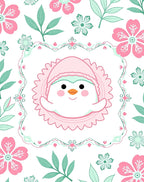 Pink Mint Penguin Floral Frame Rug