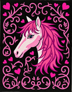 Pink Unicorn Black Background Hearts Floral Rug