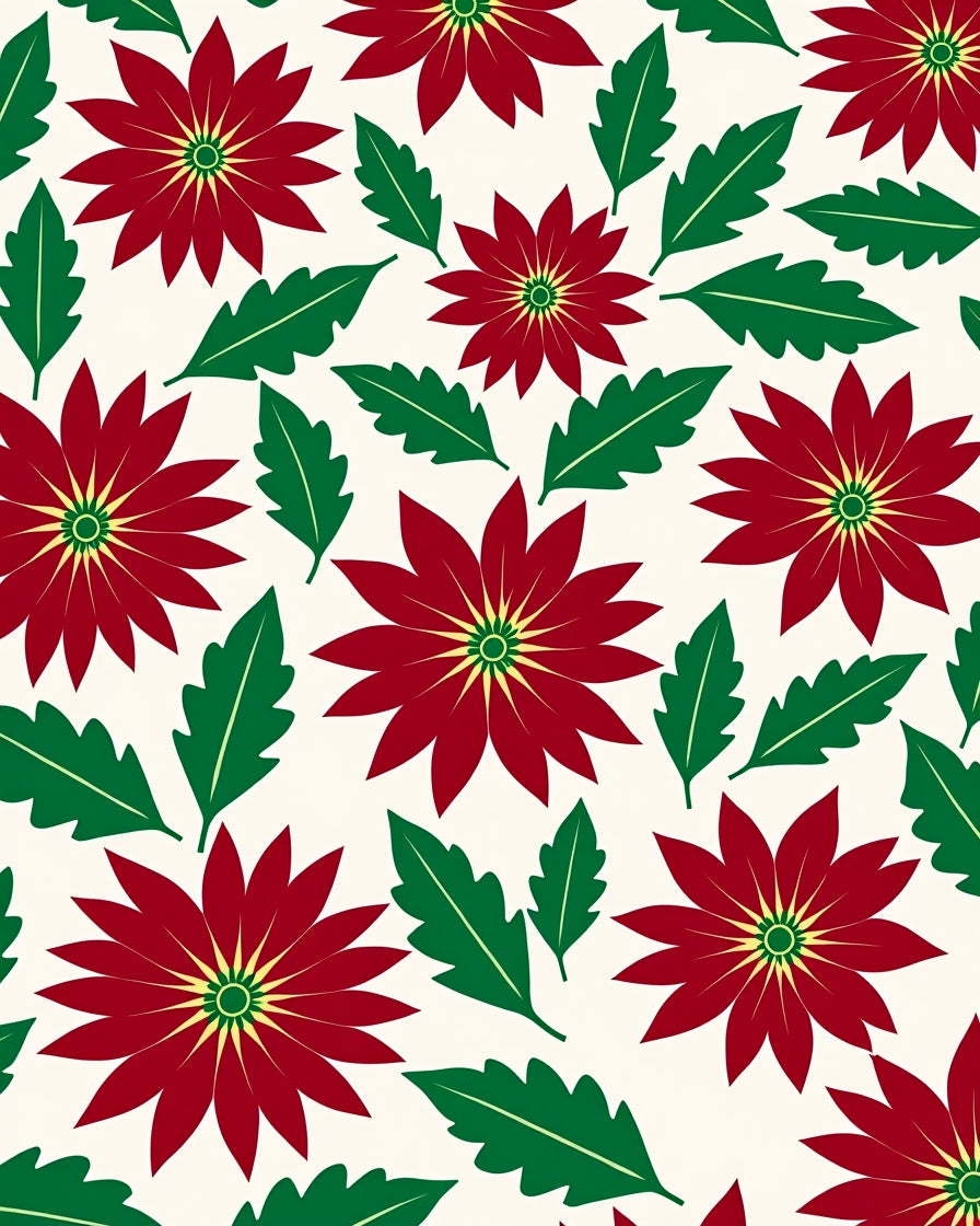 Deep Red Floral Green Leaf Rug