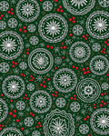 Deep Green White Medallion Cherry Accents Rug
