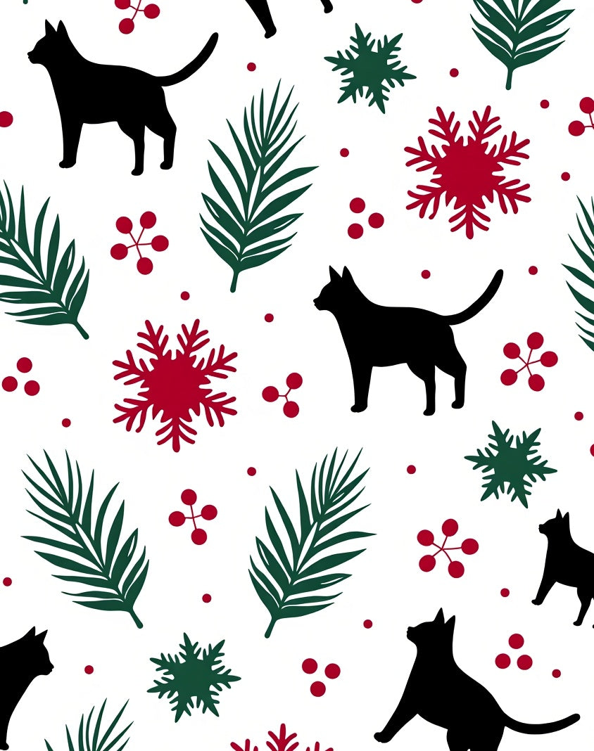Black Cat Evergreen Snowflake Scatter Rug