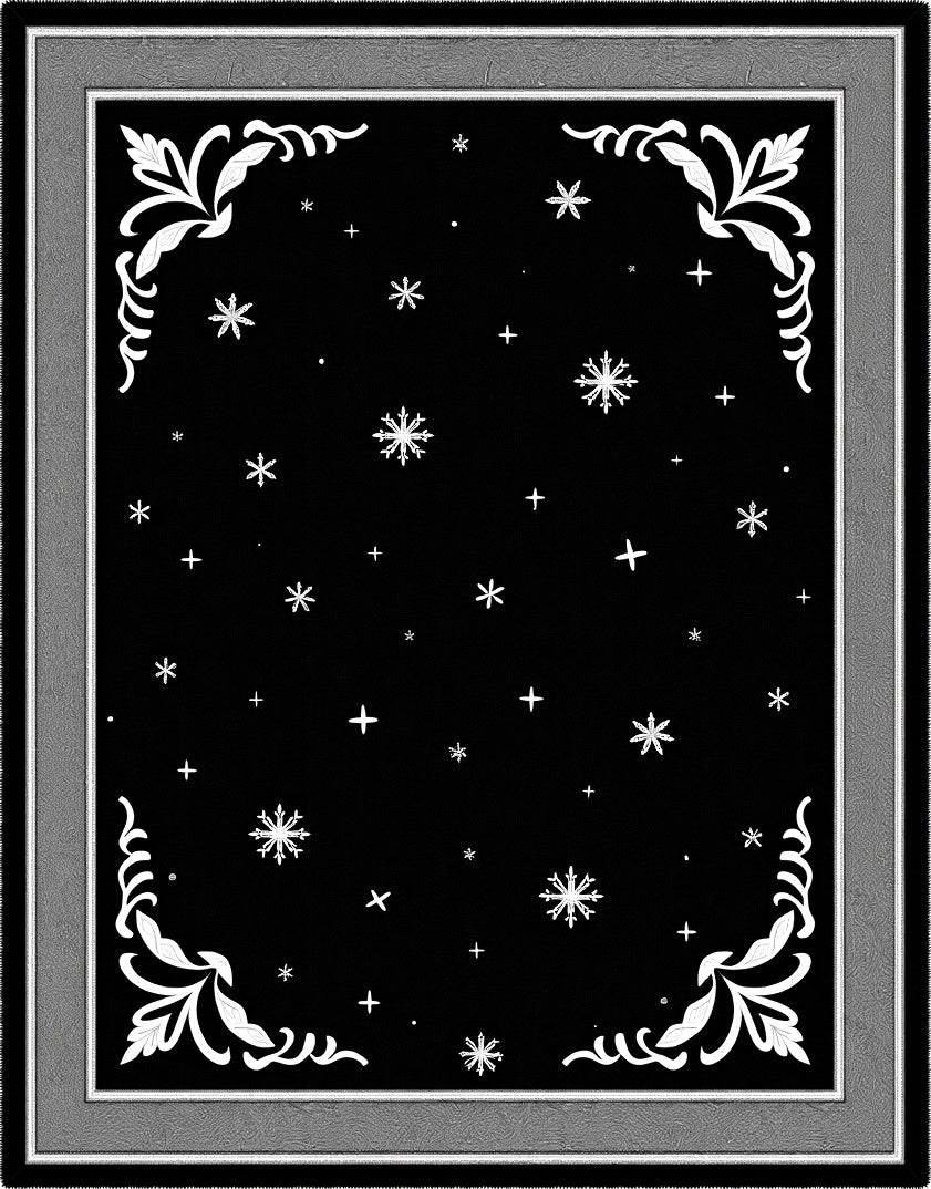 Black Snowflake Swirl Corners Rug